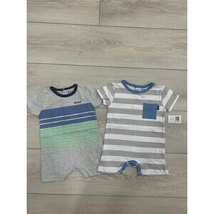 DKNY Baby Boys 2-Pack Striped Short Rompers 6–9M